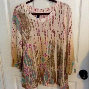 Westbound Woman, Lightwt. burnout sweater, 1X, Beige/Lavender, Eclectic Granny,